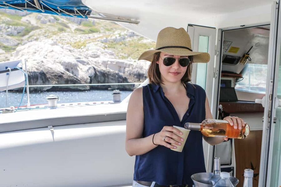 Marseille: Calanques Catamaran Cruise, Picnic, & Swimming - Lunch and rosé on the water: a picnic that actually feels like lunch