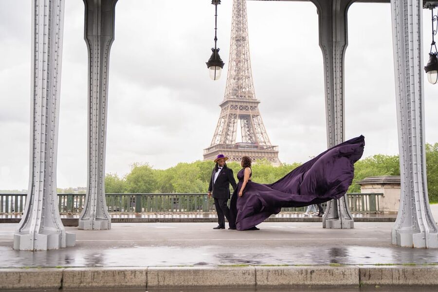 Paris: Eiffel Tower Flying-Dress Photoshoot jonadress - A Short Seine River Stop for Reflection and Romance